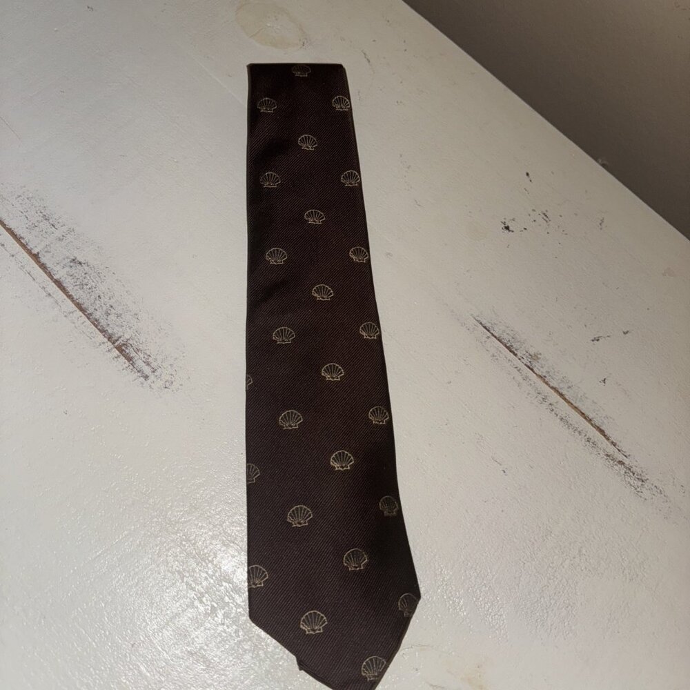 Vintage Christian Dior All Silk Brown Shell Tie Black Gold